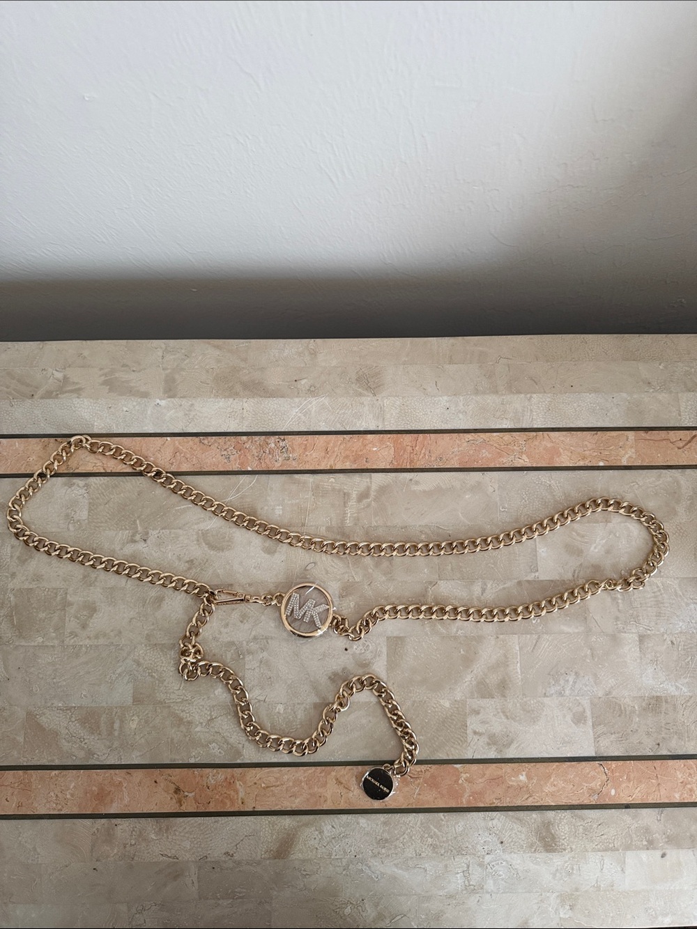 Michael Kors Gold Logo Chain belt with MK Medallion